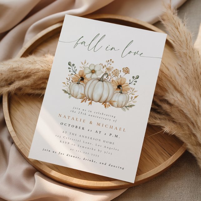 Boho Pumpkin Fall in Love Wedding Anniversary Invitation (Creator Uploaded)