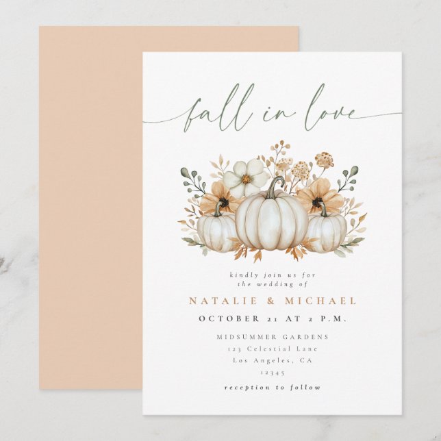 Boho Pumpkin Fall in Love Wedding Invitation (Front/Back)
