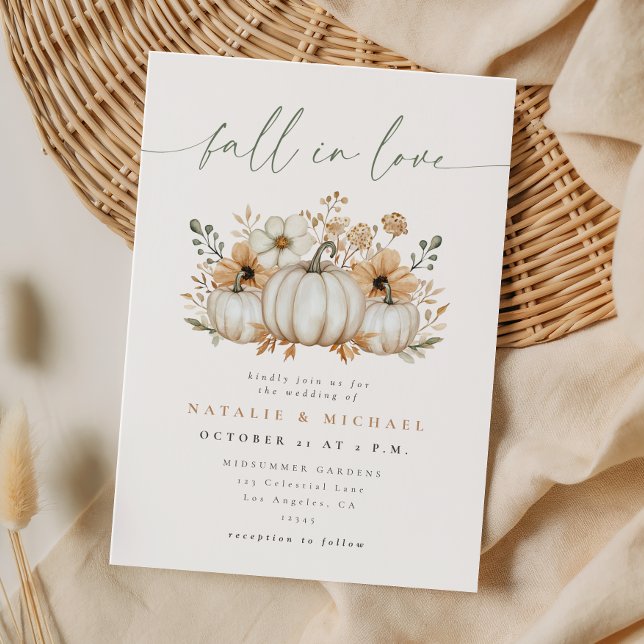 Boho Pumpkin Fall in Love Wedding Invitation (Creator Uploaded)
