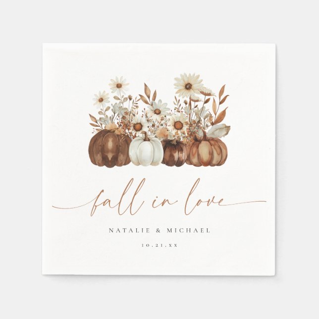 Boho Pumpkin Fall in Love Wedding Napkin (Front)
