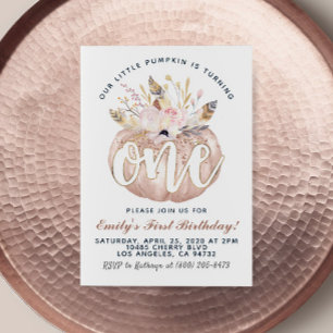 Boho Pumpkin First Birthday Invitation