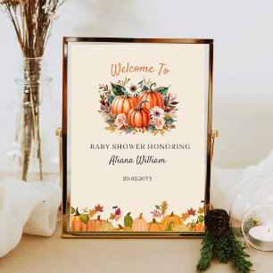 Boho Pumpkin Floral Fall Baby Shower Welcome Sign