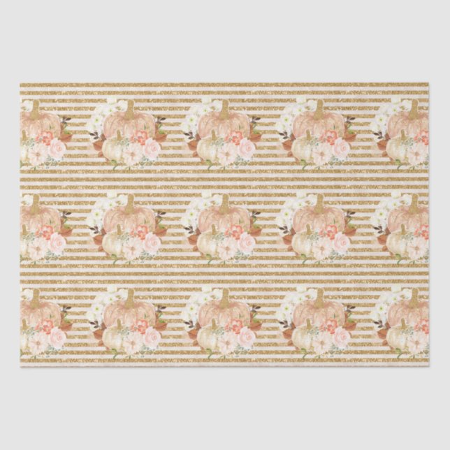 Boho pumpkin flowers gold glitter lines tissue paper (Front)
