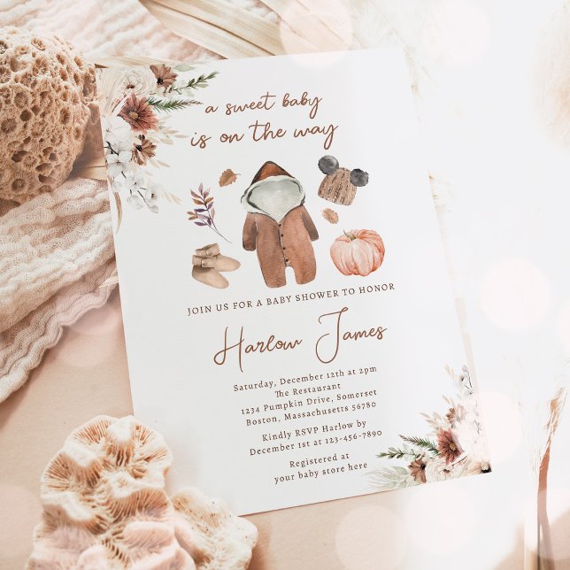 Boho Pumpkin Gender Neutral Autumn Baby Shower Invitation (Creator Uploaded)