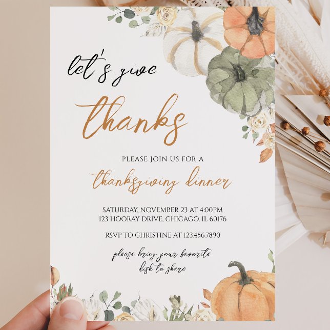 Boho Pumpkin Let's Give Thanks Invitation (Creator Uploaded)