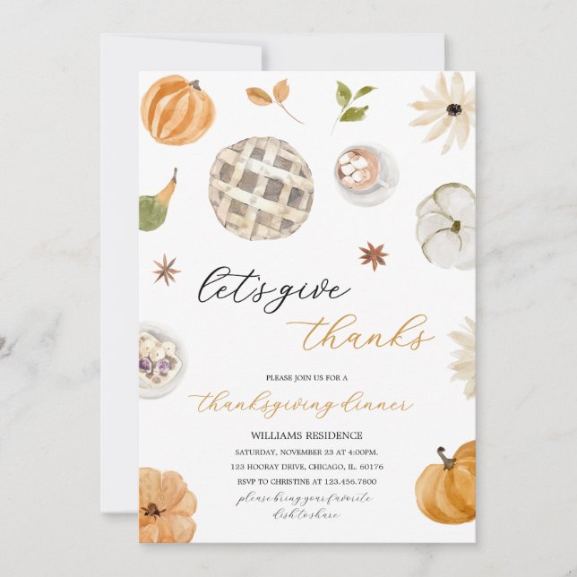 Boho Pumpkin Let's Give Thanks Invitation (Front)