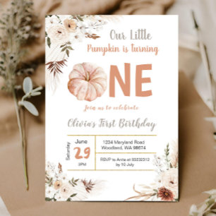 Boho Pumpkin Turning One Birthday invitation