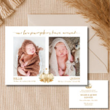Boho Pumpkins Baby Twins Photo Announcement
