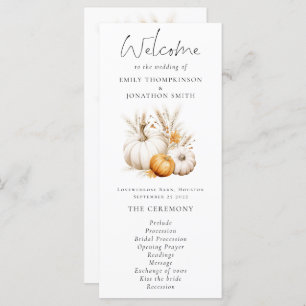 Boho Pumpkins Pampas Wedding Program Card