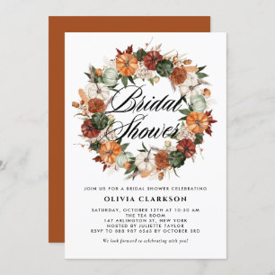 Boho Pumpkins Wreath Autumn Bridal Shower Invitation