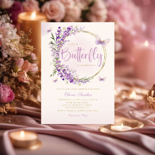 Boho Purple A Little Butterfly Girl Baby Shower  Invitation