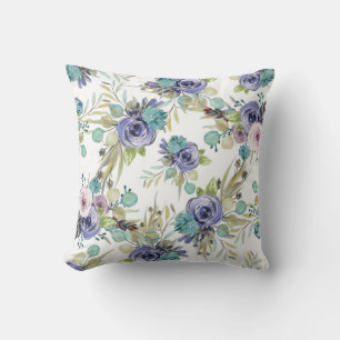 Boho Purple and Green Floral Cushion
