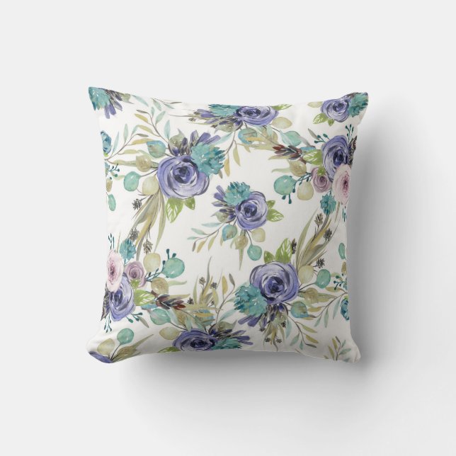  Boho Purple and Green Floral  Cushion (Front)