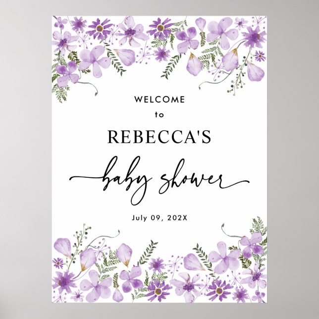 Boho Purple Baby Shower Welcome Sign Poster (Front)