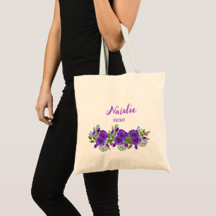 Boho purple Bridemaid summer watercolor florals Tote Bag