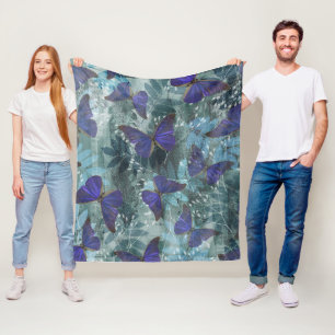 Boho Purple Butterfly & Cyan Botanical Original Fleece Blanket