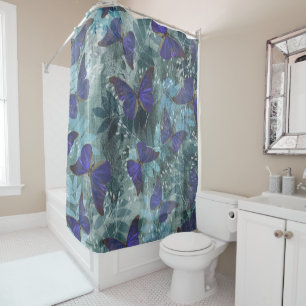 Boho Purple Butterfly & Cyan Botanical Original Shower Curtain
