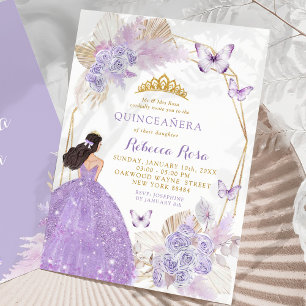 Boho Purple Butterfly Mexican Princess Quinceañera Invitation