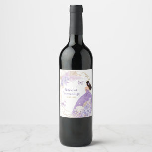 Boho Purple Butterfly Princesa Quinceañera Wine Label