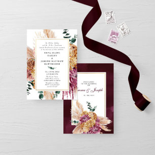 Boho Purple chic floral pampas luxury Wedding Invitation