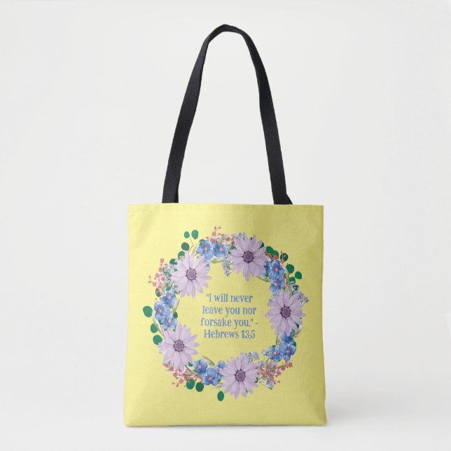 Boho Purple Daisy Floral Wreath Free-Spirit Quote Tote Bag (Front)