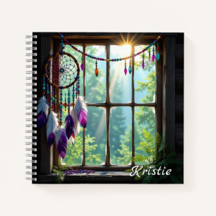 Boho Purple Dreamcatcher in Window Personalised Notebook