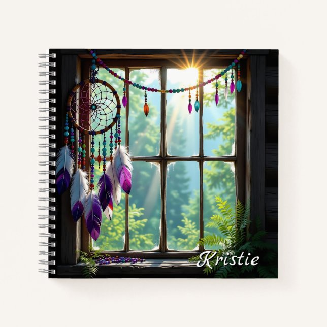 Boho Purple Dreamcatcher in Window  Personalised Notebook (Front)