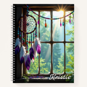 Boho Purple Dreamcatcher in Window Personalised Notebook