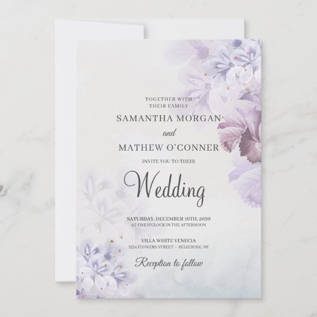 Boho purple dusty blue dusty rose floral wedding i invitation (Front)