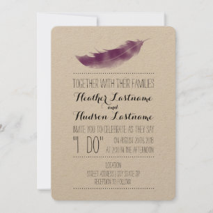 Boho Purple Feather I Do Wedding Invitation