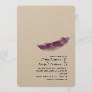 Boho Purple Feather Wedding Invitation