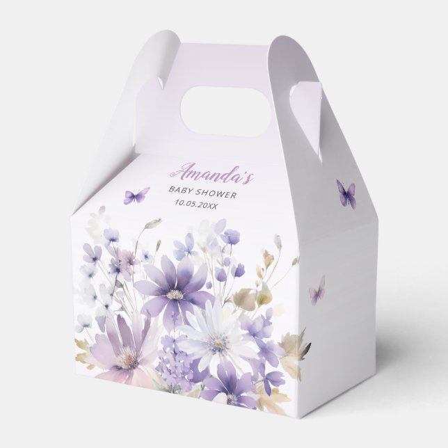 Boho Purple Floral Butterfly Baby Shower Thank You Favour Box (Front Side)