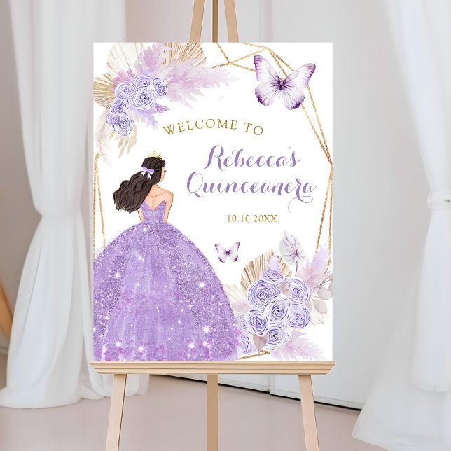 Boho Purple Floral Butterfly Quinceañera Welcome Poster (Creator Uploaded)