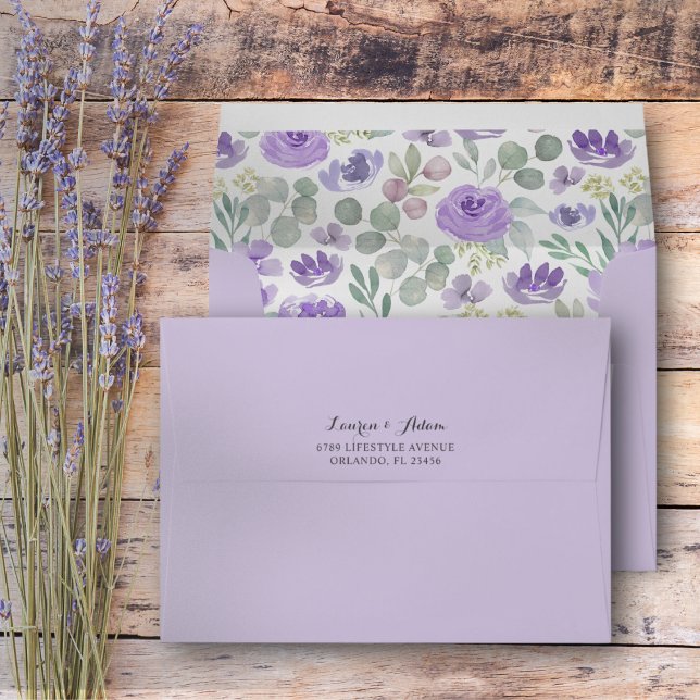 Boho Purple Floral Eucalyptus Wedding Envelope (Creator Uploaded)