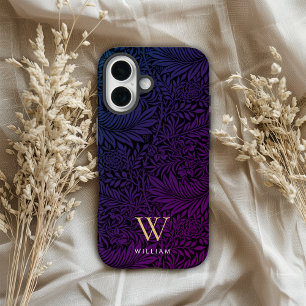 Boho Purple Floral Gold Monogram Name iPhone 16 Case