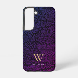 Boho Purple Floral Gold Monogram Name Samsung Galaxy Case