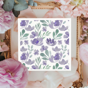 Boho  Purple Floral Pattern Wedding Napkin