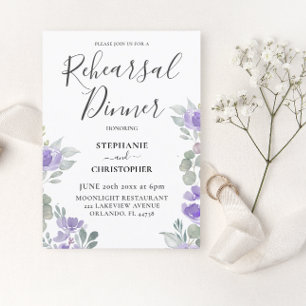 Boho Purple Floral Rehearsal Dinner Invitation