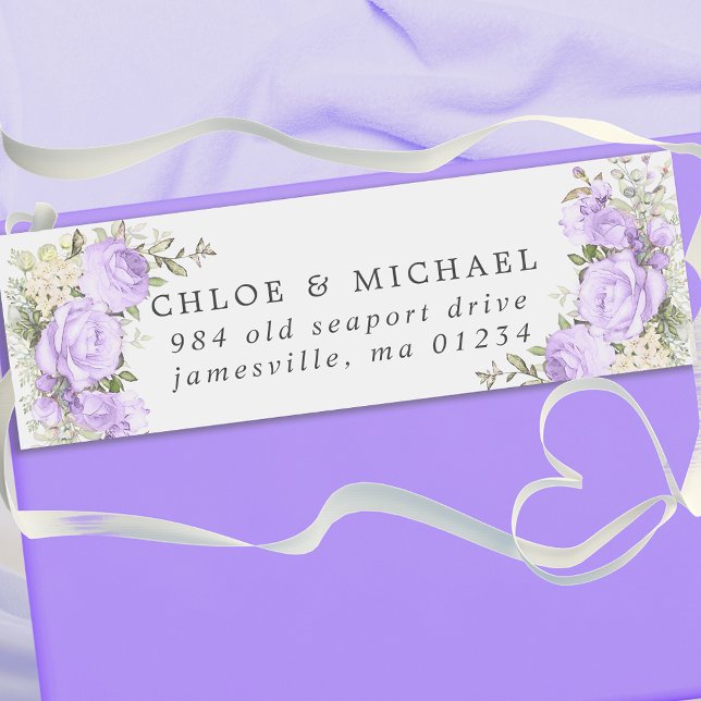 Boho Purple Floral Rustic Wedding Return Address (Creator Uploaded)