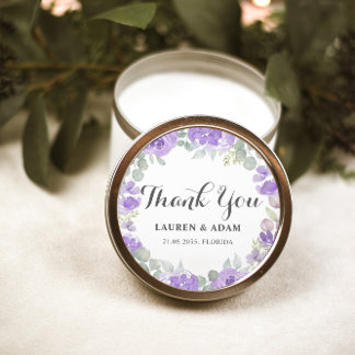 Boho Purple Floral Thank You Wedding Favour Classic Round Sticker