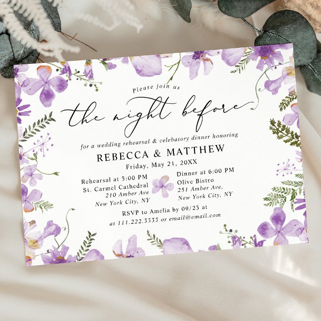Boho Purple Floral The Night Before Wedding  Invitation (Creator Uploaded)