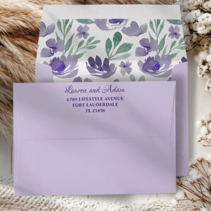 Boho Purple Floral Watercolor Wedding Envelope