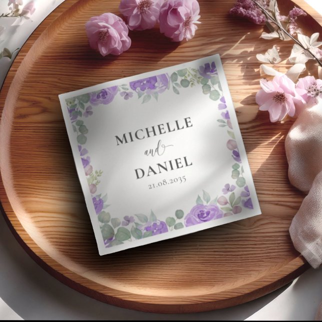 Boho Purple Floral Watercolor Wedding Napkin (Creator Uploaded)
