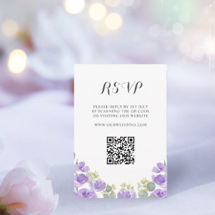 Boho Purple Floral Watercolor Wedding RSVP Card