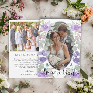 Boho Purple Floral Wedding Thank You Card