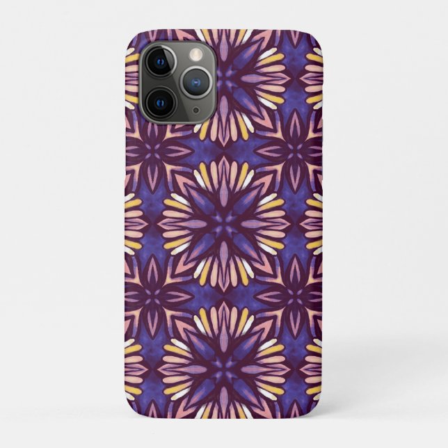 Boho Purple Flower Pattern - Dark Floral Aesthetic Case-Mate iPhone Case (Back)