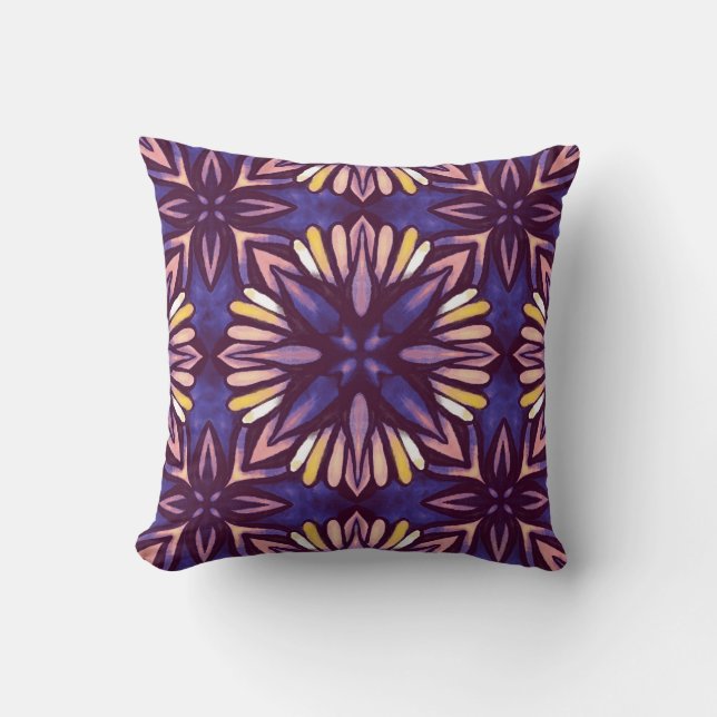 Boho Purple Flower Pattern - Dark Floral Aesthetic Cushion (Front)