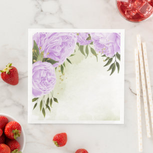 Boho purple flowers green leaves botanical napkin