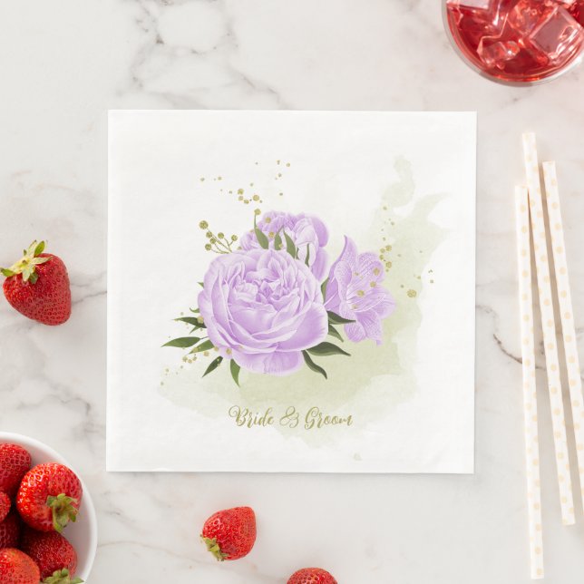 Boho purple flowers green leaves botanical  napkin (Insitu)