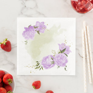 Boho purple flowers green leaves botanical  napkin